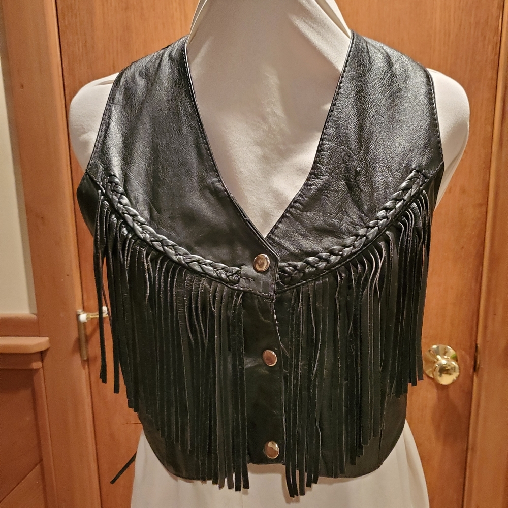 Leather Fringe Crop Vest
